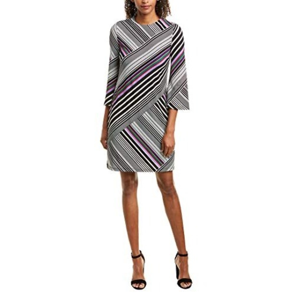 Trina Turk Merry Striped Shift Dress Retro Mod GoGo 60s Disco 3/4 Sleeve‎ Size S